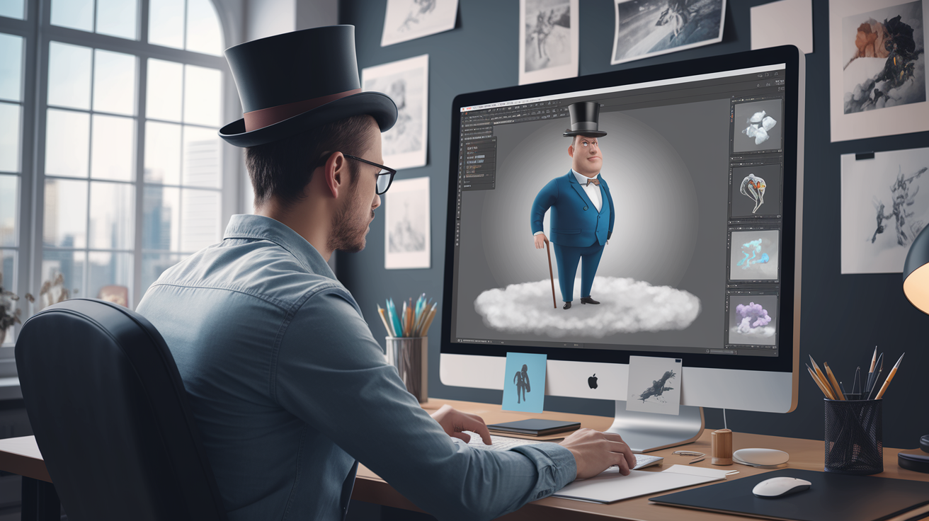 A creative professional working in 2D animation on a computer.